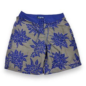 Pataloha Patagonia Royal Blue Purple Gray Tropical Floral Board Shorts Sz 34